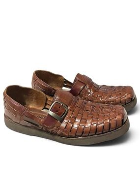 Men's Brown Woven Leather Huarache Slip-On Shoes